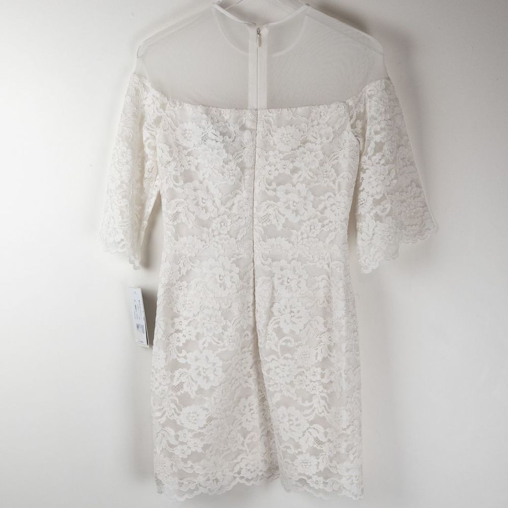 Nicole Miller Sweetheart Lace Dress Mini Mesh 3/4 Sleeve Cocktail White Sz 4 New - Picture 3 of 7